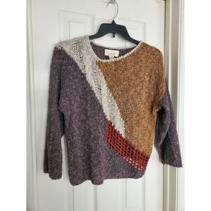 Vtg Cassidy Sweater Multicolor Excellent Colorblock Linen Cotton Knit Large